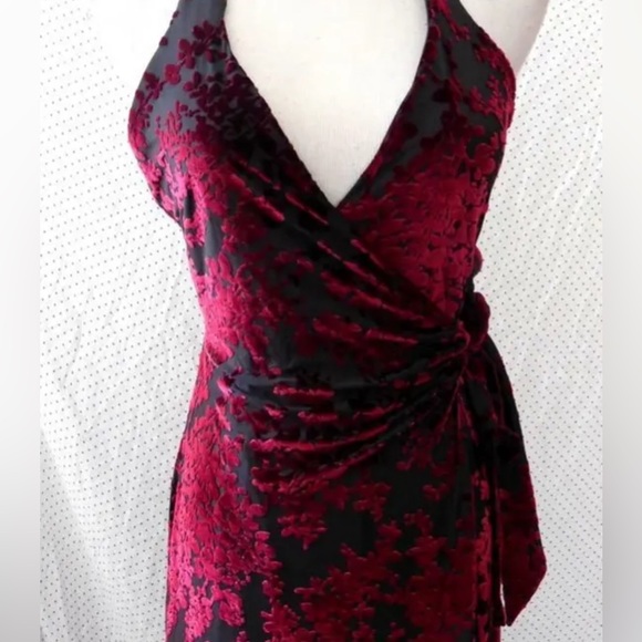 DRESS THE POPULATION Erica Velvet Maxi Wrap Dress Gown Hi Low Hem Sz Med - $178 - Picture 6 of 13